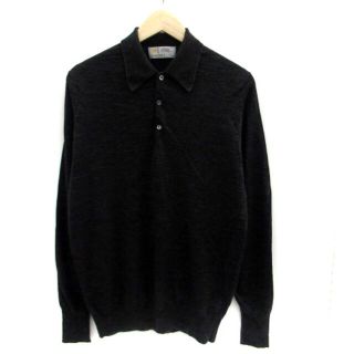 ジョンスメドレー(JOHN SMEDLEY)のジョンスメドレー カットソー ポロカラー ボーダー柄 ウール チャコールグレー(Tシャツ/カットソー(七分/長袖))