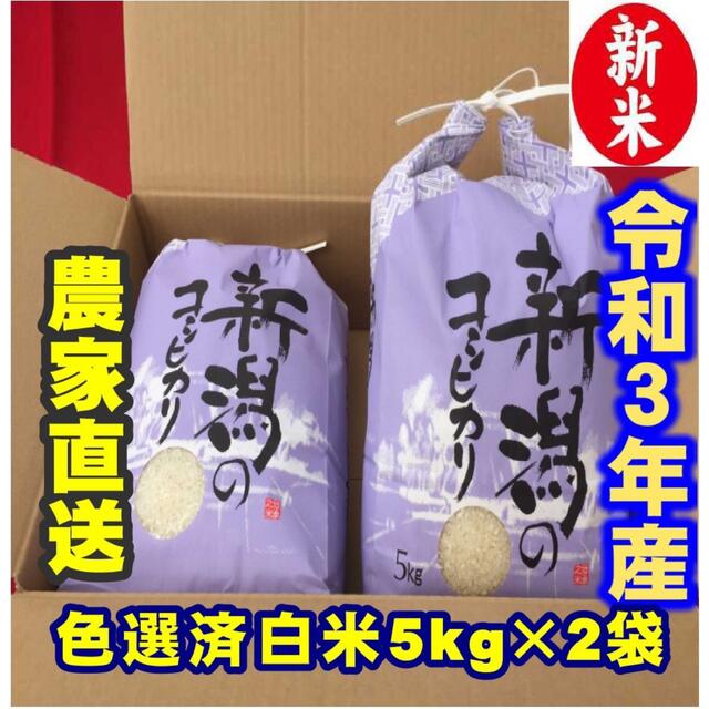 新米・令和３年産新潟コシヒカリ　白米5kg×2個★農家直送★色彩選別済20