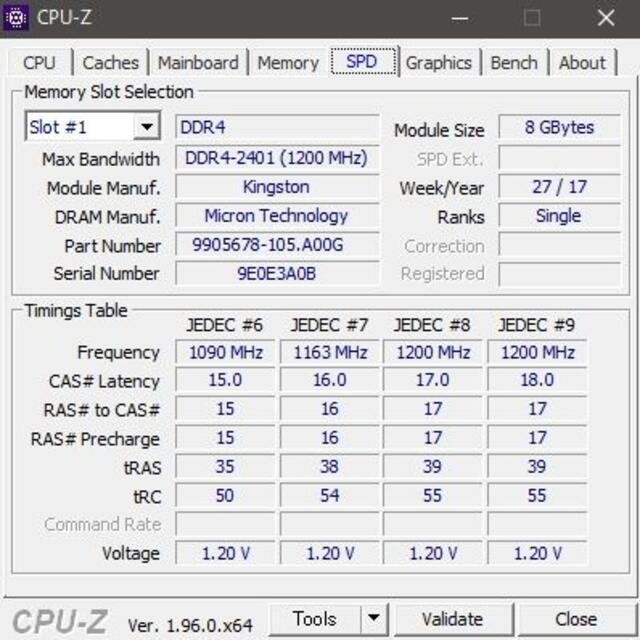 メモリ Kingston 16GB (8Gx2) DDR4-2400 #222 4