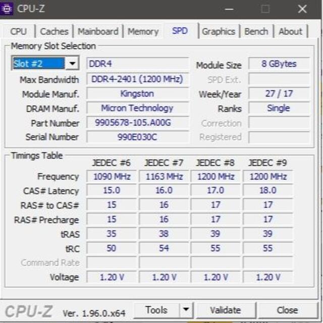 メモリ Kingston 16GB (8Gx2) DDR4-2400 #222 5