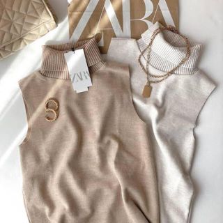 ザラ(ZARA)のZARA タートルネック ノースリーブ ニット トップス(ニット/セーター)