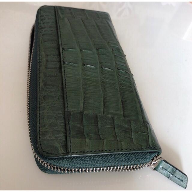 ワニ革ラウンドファスナー長財布　クロコダイル　グリーン　濃緑 メンズのファッション小物(長財布)の商品写真