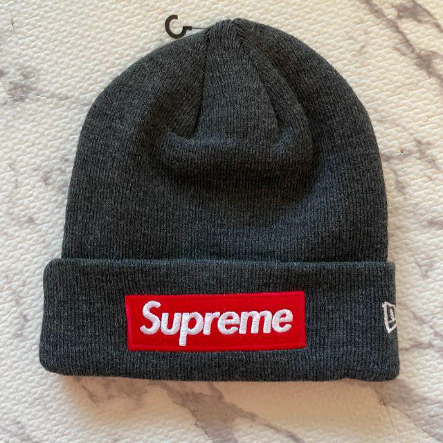 Supreme New Era Box Logo Beanie charcoalニット帽/ビーニー