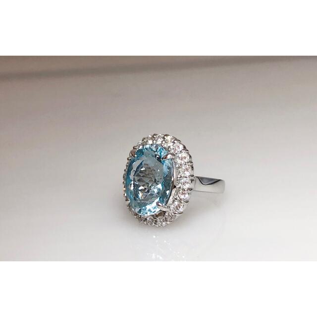 キラキラshop 天然アクアマリン 大粒 9ct ダイヤ リング プラチナ 指輪