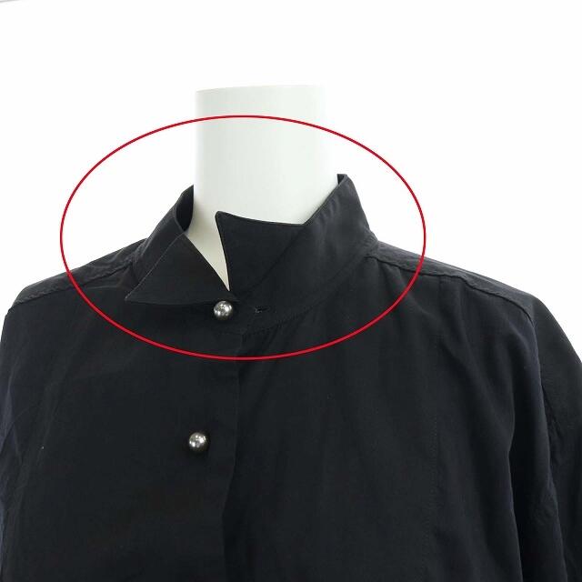 LOEWE(ロエベ)のロエベ 長袖 バンドカラーシャツ ブラウスストライプ 切替 M 黒 紺 レディースのトップス(シャツ/ブラウス(長袖/七分))の商品写真