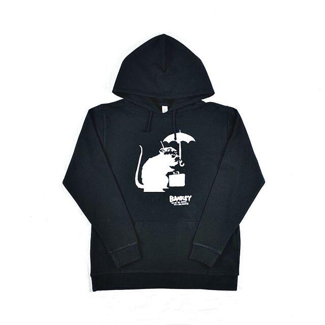 【BANKSY】新品 プリント ブラック フーディー ストリート スケーター 5