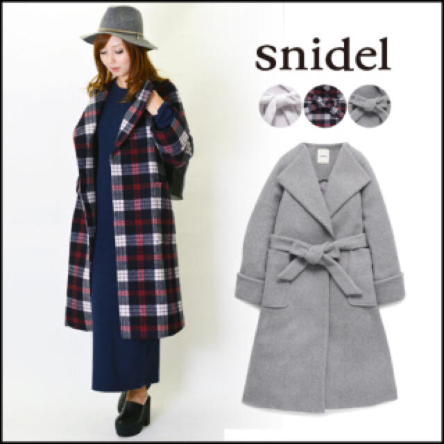 SNIDEL(スナイデル)のスナイデル チェック ロングコート ウール snidel レディースのジャケット/アウター(ロングコート)の商品写真