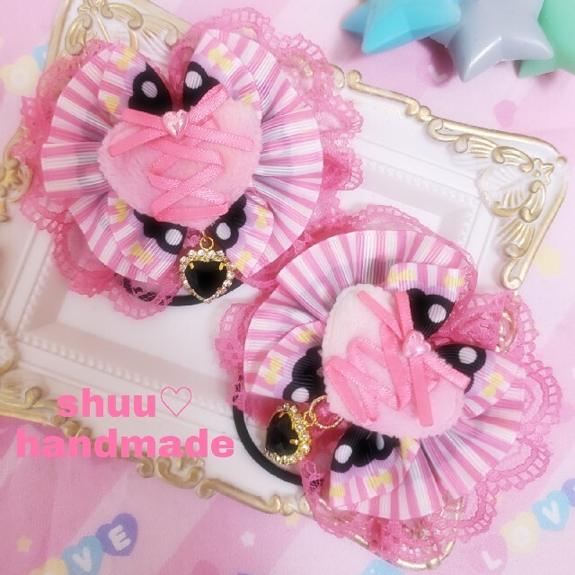 女性に人気！ にゃんこ様ハンドメイド♡編み上げ風ファーハートフリル