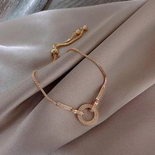 サークルブレスレット　レディース　ゴールド×ジルコニア　金　チェーン　新品(ブレスレット/バングル)