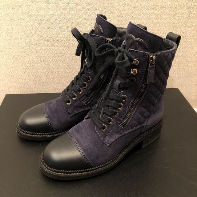 CHANEL レースアップブーツ ネイビー 35.5 | www.jarussi.com.br