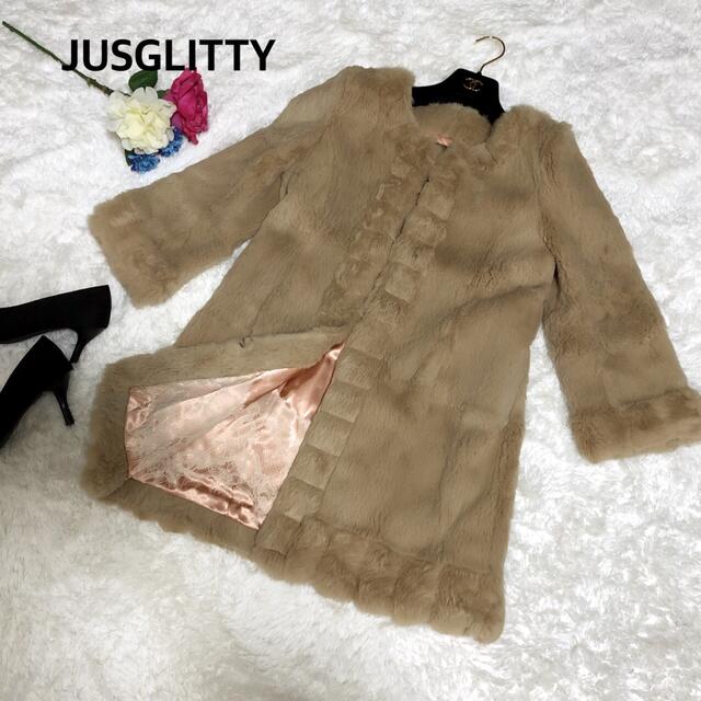 JUSGLITTY(ジャスグリッティー)のJUSGLITTY ジャスグリッティー ノーカラー 総ラビットファーコート 1 レディースのジャケット/アウター(毛皮/ファーコート)の商品写真