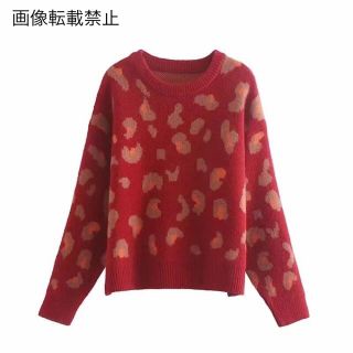 ザラ(ZARA)の🎄12月新作🎅7130◆red レッド レオパード 豹柄 ニット セーター(ニット/セーター)