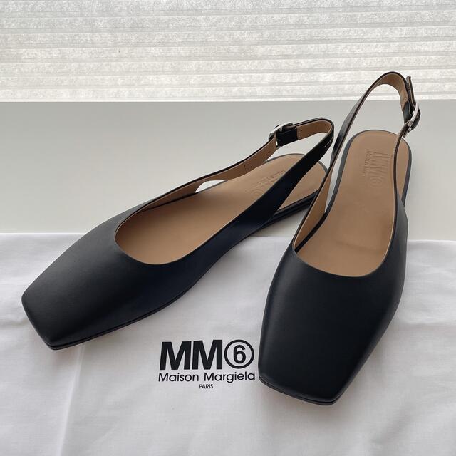 MM6 - 【新品】MM6 MaisonMargiela ブラック スクエアフラットシューズ
