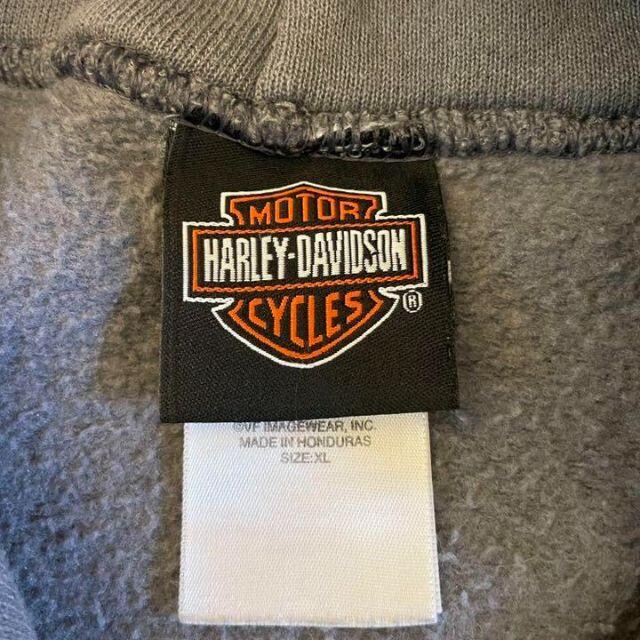 Harley Davidson(ハーレーダビッドソン)のハーレーダビッドソン ビッグ刺繍ロゴパーカースウェット グレー黒 XL 古着 メンズのトップス(パーカー)の商品写真