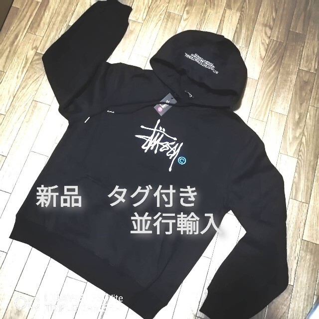 STUSSY(ステューシー)の新品　stussy  ステゥーシー　裏起毛プルオーバーパーカー　BLACK レディースのトップス(パーカー)の商品写真