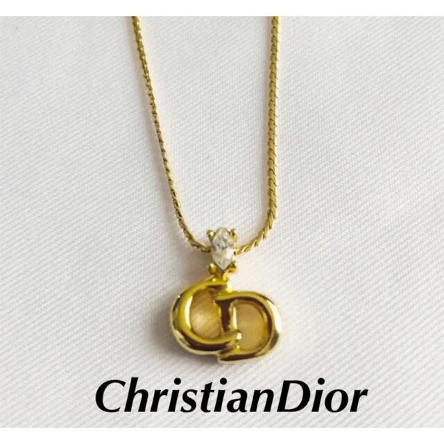 輝い - Dior Christian 大人気ディオールChristian ロゴゴールドストーン付きネックレス Dior ネックレス
