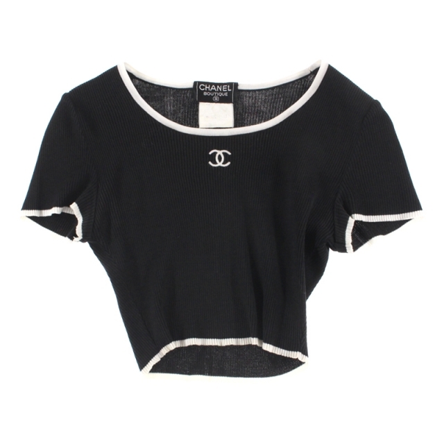 シャネル CHANEL クロップド丈 チビ丈 ニット カットソー 半袖Tシャツ