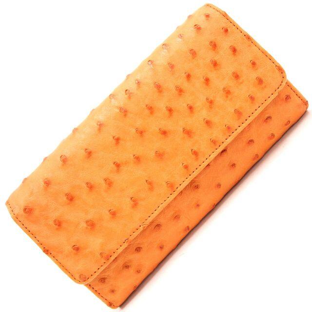 定期入れの オーストリッチ オーストリッチ オレンジ 二つ折り長財布 財布