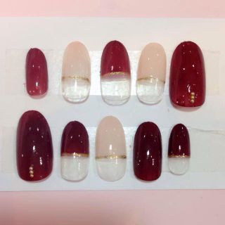 限定セール♡ ジェルネイル ネイルチップ 冬ネイル 秋ネイル フレンチ ボルドー