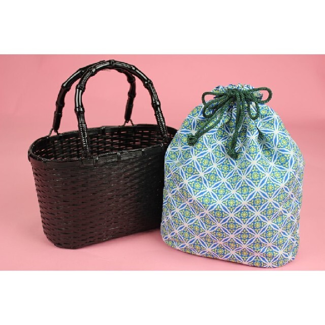 巾着竹かごバックWCB―5浴衣かごバック レディースのバッグ(かごバッグ/ストローバッグ)の商品写真