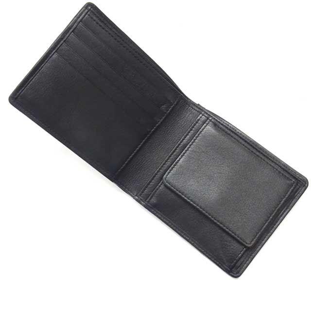 二つ折り財布　ウォレット　本革　牛革　ブロックチェック　黒 メンズのファッション小物(折り財布)の商品写真