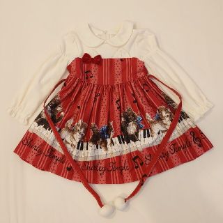 476 120・シャーリーテンプル 子猫の音楽会 ワンピース ジャンスカ アカ キッズ服(女の子用) 100cm~ フォーマル/ドレス www