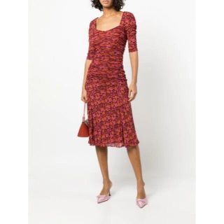 ダイアンフォンファステンバーグ(DIANE von FURSTENBERG)の新品LダイアンフォンファステンバーグDaceyシャーリングメッシュミディドレス (ロングワンピース/マキシワンピース)