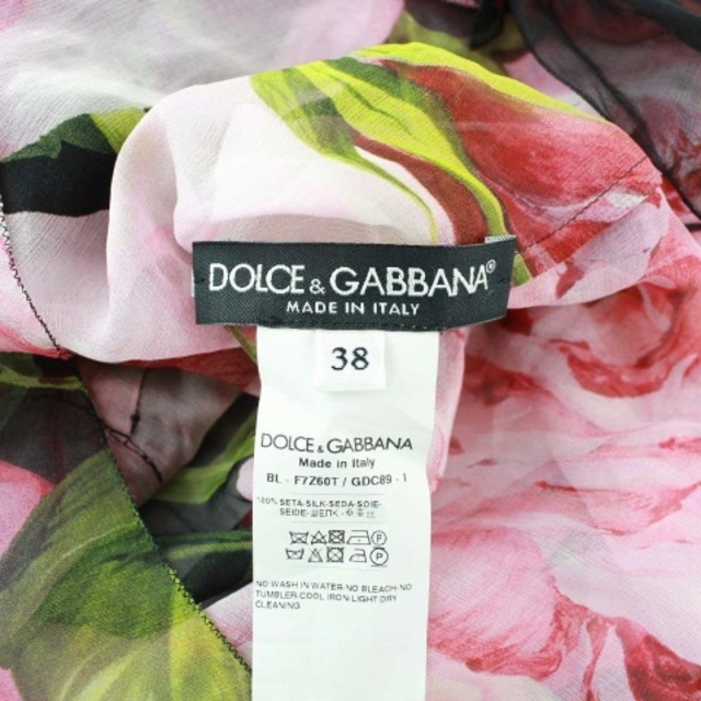 DOLCE&GABBANA(ドルチェアンドガッバーナ)のドルチェ&ガッバーナ ドルガバ ブラウス 長袖 シアー フリル 花柄 38 黒 レディースのトップス(シャツ/ブラウス(長袖/七分))の商品写真