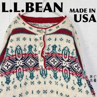 エルエルビーン(L.L.Bean)のUSA製 L.L.BEAN★メタル釦 ノルディック柄ニット チロリアン(ニット/セーター)