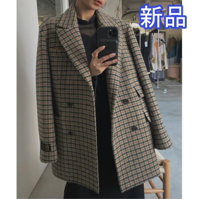 新品 AMERI CHECK ECO WOOL BIG JACKET ブラウン