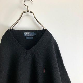 ポロラルフローレン(POLO RALPH LAUREN)の90s古着　ポロバイラルフローレン　ウールニット　Ｌ　ブラック　オーバーサイズ(ニット/セーター)