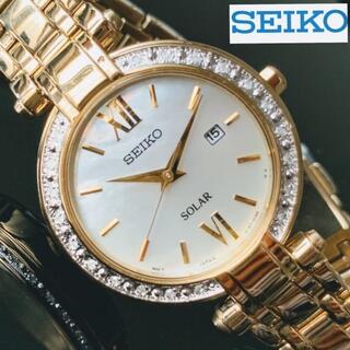 セイコー(SEIKO)の新品●ダイヤ★セイコー ソーラー SEIKO 腕時計 パールダイアル レディース(腕時計)