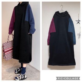 ちゃあ様専用 ❁black❁ 裏起毛❋ロングパーカーワンピース(ロングワンピース/マキシワンピース)