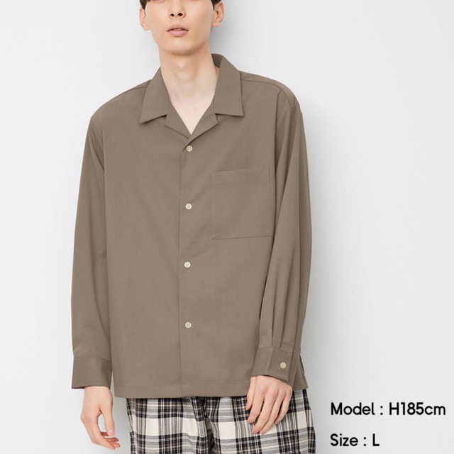 GU(ジーユー)のジーユー GU オープンカラーシャツ 長袖 32 BEIGE Mサイズ ユニクロ メンズのトップス(シャツ)の商品写真