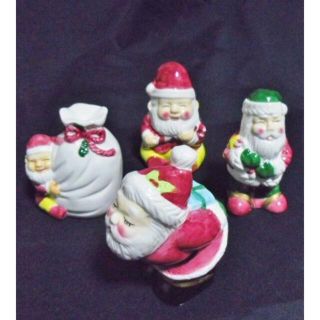 4点 サンタクロース 陶器 人形/飾り 置物 オブジェ クリスマス フィギュリン(置物)
