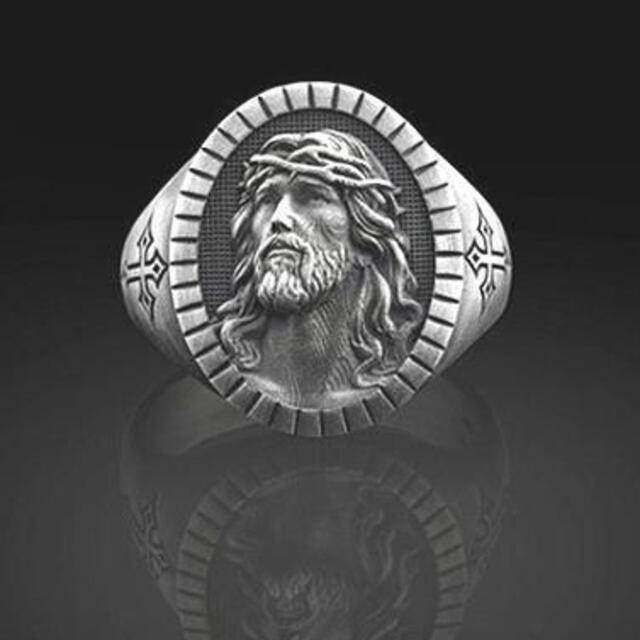 18号 リング メンズ シルバー 銀 イエス キリスト ジーザス ヒップホップ メンズのアクセサリー(リング(指輪))の商品写真