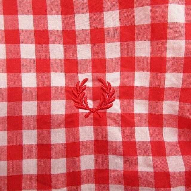 フレッドペリー シャツ ギンガムチェック 半袖 刺繍 赤 白 S ■SM 3