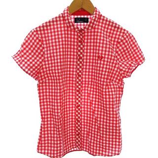 フレッドペリー(FRED PERRY)のフレッドペリー シャツ ギンガムチェック 半袖 刺繍 赤 白 S ■SM(シャツ/ブラウス(半袖/袖なし))