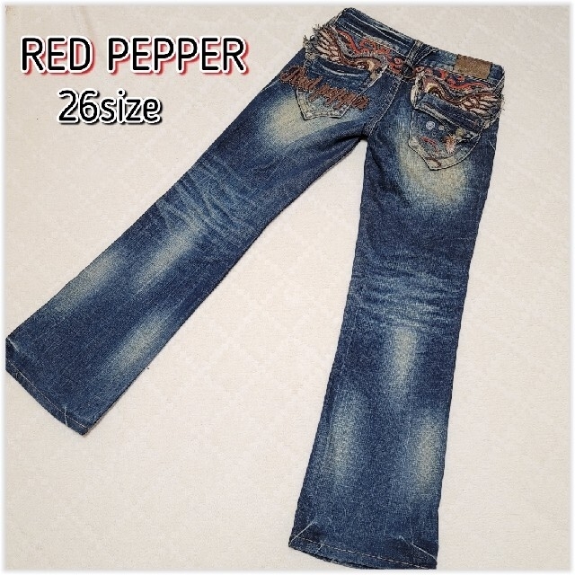 REDPEPPER - RED PEPPER レッドペッパーダメージデニムジーンズ刺繍/羽