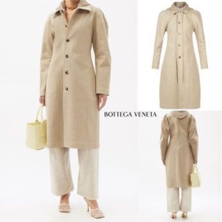 ボッテガヴェネタ(Bottega Veneta)のBOTTEGA VENETA デタッチャブルマクラメフード リネンコート(ロングコート)