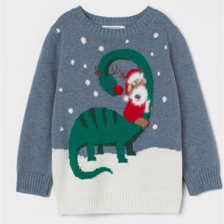 エイチアンドエム(H&M)のH&M ニット　恐竜　サンタ　クリスマス　雪　クリスマスデザインセーター(ニット)