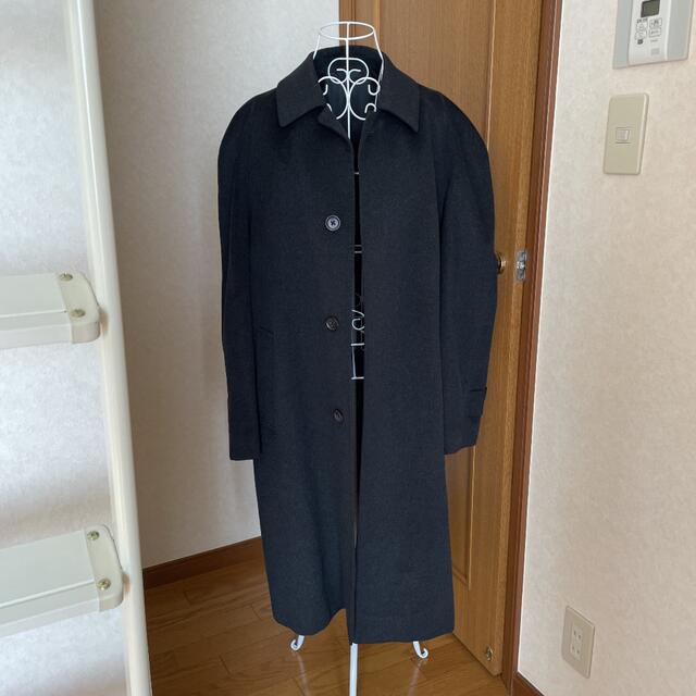 【美品】カシミヤ100%ロングコート　ステンカラーコート　黒　Lサイズ相当