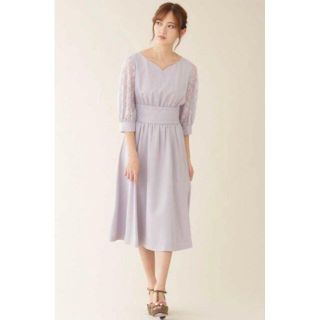 ジルスチュアート(JILLSTUART)のJILLSTUART レイシーパフドレス 袖レース パーティードレス ラベンダー(ひざ丈ワンピース)