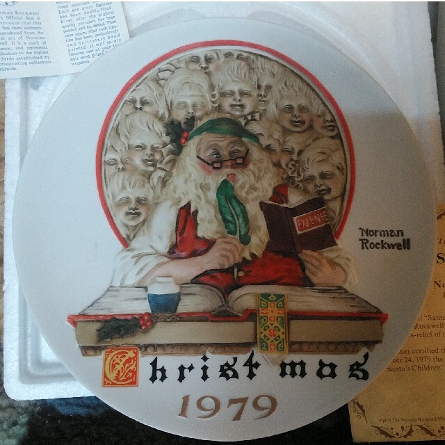 ノーマン ロックウェル Santa's shildren 証明書付絵皿 1979