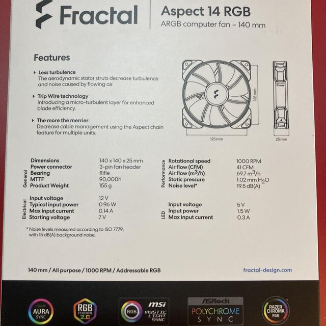 Fractal Design Aspect 14 RGB ケースファン×3 2