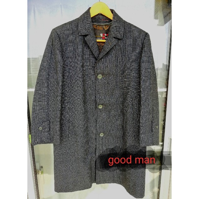 【good man】ステンカラーコート 黒 グレー チェック メンズのジャケット/アウター(ステンカラーコート)の商品写真