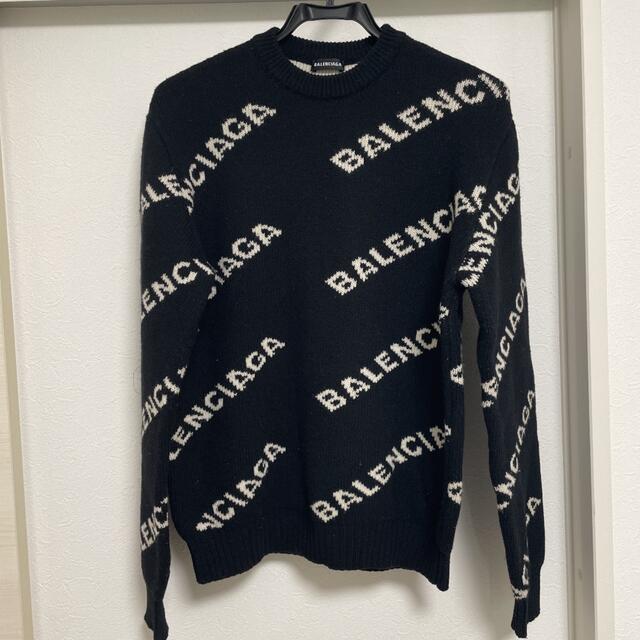 100％本物 Balenciaga - バレンシアガ ジャガード 総ロゴ ニット セーター 正規品 ニット/セーター