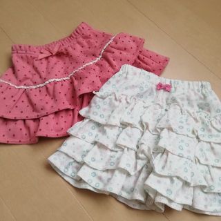 ムージョンジョン(mou jon jon)の100size☆ふわふわフリルのあったかスカートとキュロット ２点セット＋オマケ(スカート)