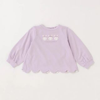 メゾピアノ(mezzo piano)のメゾピアノ　ウサギ裾スカラップ長袖Ｔシャツ　パープル　80 新品フリルチュニック(シャツ/カットソー)