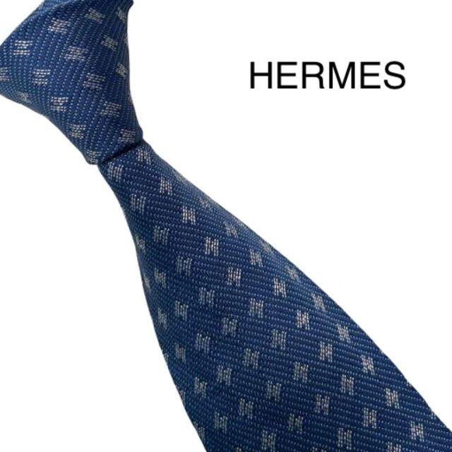 美品　HERMES エルメス　ネクタイ　H柄　ブルー　青　高級 | フリマアプリ ラクマ